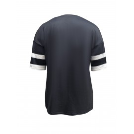 Plus Size Heart Print T-Shirt, Casual V Neck Short Sleeve T-Shirt, Women's Plus Size Clothing