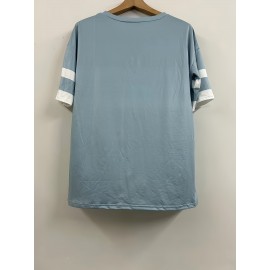 Plus Size Heart Print T-Shirt, Casual V Neck Short Sleeve T-Shirt, Women's Plus Size Clothing