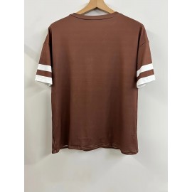 Plus Size Heart Print T-Shirt, Casual V Neck Short Sleeve T-Shirt, Women's Plus Size Clothing