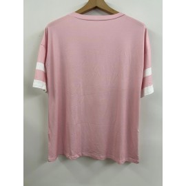 Plus Size Heart Print T-Shirt, Casual V Neck Short Sleeve T-Shirt, Women's Plus Size Clothing