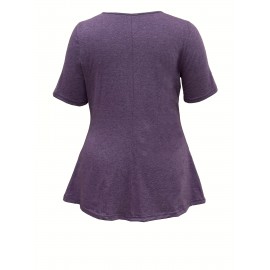 Plus Size Floral Print Cutout Top, Casual Short Sleeve Top For Spring & Summer, Women's Plus Size Clothing