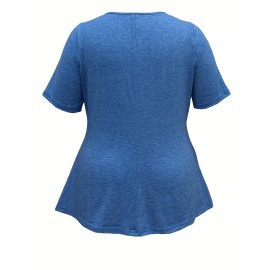 Plus Size Floral Print Cutout Top, Casual Short Sleeve Top For Spring & Summer, Women's Plus Size Clothing