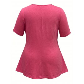 Plus Size Floral Print Cutout Top, Casual Short Sleeve Top For Spring & Summer, Women's Plus Size Clothing