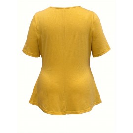 Plus Size Floral Print Cutout Top, Casual Short Sleeve Top For Spring & Summer, Women's Plus Size Clothing