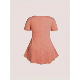 Plus Size Floral Print Cutout Top, Casual Short Sleeve Top For Spring & Summer, Women's Plus Size Clothing