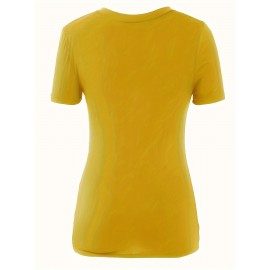 Women's Casual T-shirt, Plus Size Solid Short Sleeve V Neck Medium Stretch T-shirt