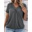 Plus Size Solid Color Ruched T-shirt, Casual Short Sleeve V Neck Top For Spring & Summer, Women's Plus Size Clothing