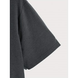 Plus Size Men's Summer T-shirt, Monochromatic Skull Crown Graphic Print Short Sleeve Tees Trend Casual Tops For Daily Life, Big & Tall Guys