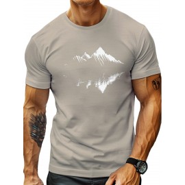 plus size men's summer t-shirt, Mountain reflection  graphic print short sleeve tees trend casual tops for daily life, big & tall guys