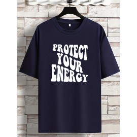Plus Size Men's Trendy Letter Graphic Tees, Comfy Stretch Breathable T-shirts For Summer, Oversized Loose Men's Clothings