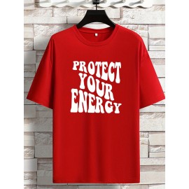 Plus Size Men's Trendy Letter Graphic Tees, Comfy Stretch Breathable T-shirts For Summer, Oversized Loose Men's Clothings