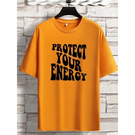Plus Size Men's Trendy Letter Graphic Tees, Comfy Stretch Breathable T-shirts For Summer, Oversized Loose Men's Clothings