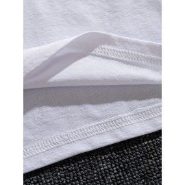 Plus Size Men's Summer T-shirt, Monochromatic Skull Crown Graphic Print Short Sleeve Tees Trend Casual Tops For Daily Life, Big & Tall Guys