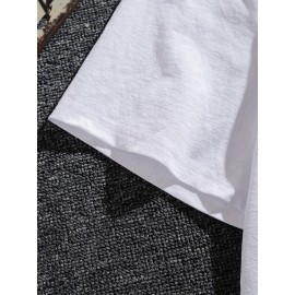 Plus Size Men's Summer T-shirt, Monochromatic Skull Crown Graphic Print Short Sleeve Tees Trend Casual Tops For Daily Life, Big & Tall Guys