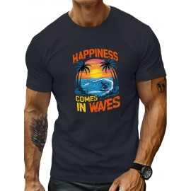 plus size men's summer t-shirt, surfer Silhouette  graphic print short sleeve tees trend casual tops for daily life, big & tall guys