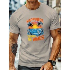 plus size men's summer t-shirt, surfer Silhouette  graphic print short sleeve tees trend casual tops for daily life, big & tall guys
