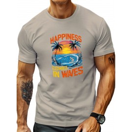 plus size men's summer t-shirt, surfer Silhouette  graphic print short sleeve tees trend casual tops for daily life, big & tall guys