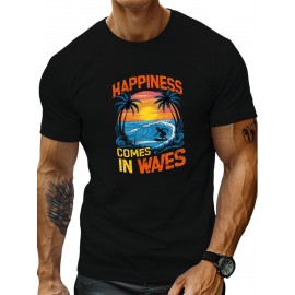 plus size men's summer t-shirt, surfer Silhouette  graphic print short sleeve tees trend casual tops for daily life, big & tall guys