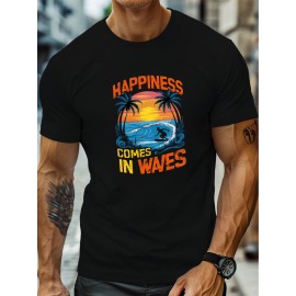 plus size men's summer t-shirt, surfer Silhouette  graphic print short sleeve tees trend casual tops for daily life, big & tall guys