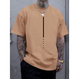 Plus Size Men's Trendy Stripe Paris Print T-shirt, Casual Fashion Tee, Street Style Short Sleeve Crew Neck Shirt