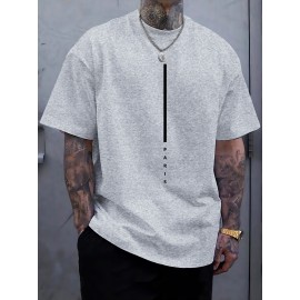 Plus Size Men's Trendy Stripe Paris Print T-shirt, Casual Fashion Tee, Street Style Short Sleeve Crew Neck Shirt