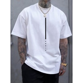 Plus Size Men's Trendy Stripe Paris Print T-shirt, Casual Fashion Tee, Street Style Short Sleeve Crew Neck Shirt