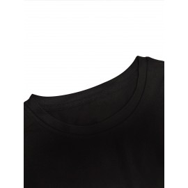 Plus Size Men's Trendy Stripe Paris Print T-shirt, Casual Fashion Tee, Street Style Short Sleeve Crew Neck Shirt