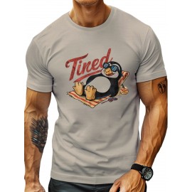 plus size men's summer t-shirt, Hot Sleepy Penguin Summer  graphic print short sleeve tees trend casual tops for daily life, big & tall guys