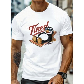 plus size men's summer t-shirt, Hot Sleepy Penguin Summer  graphic print short sleeve tees trend casual tops for daily life, big & tall guys