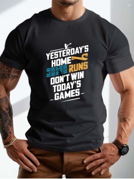 plus size men's summer t-shirt, Motivation quote  graphic print short sleeve tees trend casual tops for daily life, big & tall guys