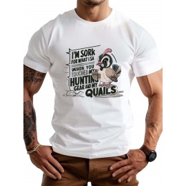 plus size men's summer t-shirt, Quail hunting gear apology  graphic print short sleeve tees trend casual tops for daily life, big & tall guys