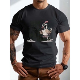 plus size men's summer t-shirt, Quail hunting gear apology  graphic print short sleeve tees trend casual tops for daily life, big & tall guys