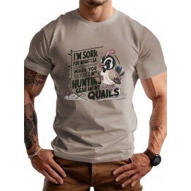 plus size men's summer t-shirt, Quail hunting gear apology  graphic print short sleeve tees trend casual tops for daily life, big & tall guys