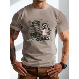 plus size men's summer t-shirt, Quail hunting gear apology  graphic print short sleeve tees trend casual tops for daily life, big & tall guys
