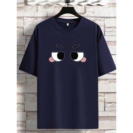 Men's Eyes Print Crew Neck Stretch T-shirt, Oversized Short Sleeve Tops, Plus Size Casual Clothing For Spring Summer