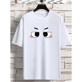 Men's Eyes Print Crew Neck Stretch T-shirt, Oversized Short Sleeve Tops, Plus Size Casual Clothing For Spring Summer