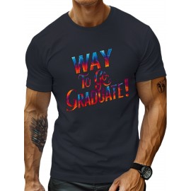 plus size men's summer t-shirt, Way to go graduate  graphic print short sleeve tees trend casual tops for daily life, big & tall guys