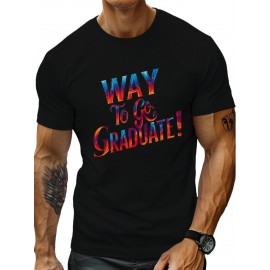 plus size men's summer t-shirt, Way to go graduate  graphic print short sleeve tees trend casual tops for daily life, big & tall guys