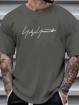 Plus Size Tees, Creative Letter Print Men's Casual Tees Short Sleeve Oversized T-Shirt Summer Loose Tops, Gifts For Man!