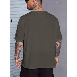 Plus Size Tees, Creative Letter Print Men's Casual Tees Short Sleeve Oversized T-Shirt Summer Loose Tops, Gifts For Man!