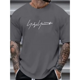 Plus Size Tees, Creative Letter Print Men's Casual Tees Short Sleeve Oversized T-Shirt Summer Loose Tops, Gifts For Man!
