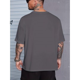 Plus Size Tees, Creative Letter Print Men's Casual Tees Short Sleeve Oversized T-Shirt Summer Loose Tops, Gifts For Man!