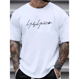 Plus Size Tees, Creative Letter Print Men's Casual Tees Short Sleeve Oversized T-Shirt Summer Loose Tops, Gifts For Man!