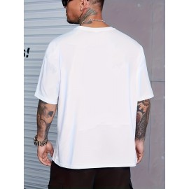 Plus Size Tees, Creative Letter Print Men's Casual Tees Short Sleeve Oversized T-Shirt Summer Loose Tops, Gifts For Man!