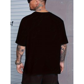 Plus Size Tees, Creative Letter Print Men's Casual Tees Short Sleeve Oversized T-Shirt Summer Loose Tops, Gifts For Man!