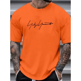 Plus Size Tees, Creative Letter Print Men's Casual Tees Short Sleeve Oversized T-Shirt Summer Loose Tops, Gifts For Man!
