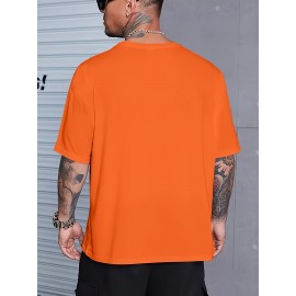 Plus Size Tees, Creative Letter Print Men's Casual Tees Short Sleeve Oversized T-Shirt Summer Loose Tops, Gifts For Man!