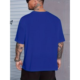 Plus Size Tees, Creative Letter Print Men's Casual Tees Short Sleeve Oversized T-Shirt Summer Loose Tops, Gifts For Man!