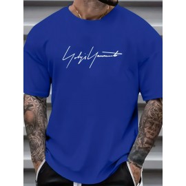 Plus Size Tees, Creative Letter Print Men's Casual Tees Short Sleeve Oversized T-Shirt Summer Loose Tops, Gifts For Man!