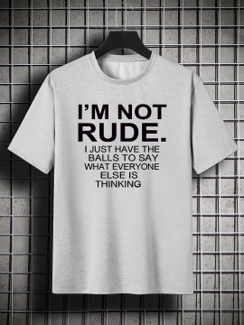 Men's 'I'M NOT RUDE I JUST...' Print Short Sleeve Crew Neck Oversized T-shirt, Plus Size Casual Clothing For Spring Summer Plus Size Women & Men Clothes Best Sellers Gifts